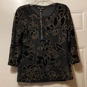 Black and Gold Floral Women's Top M NWT